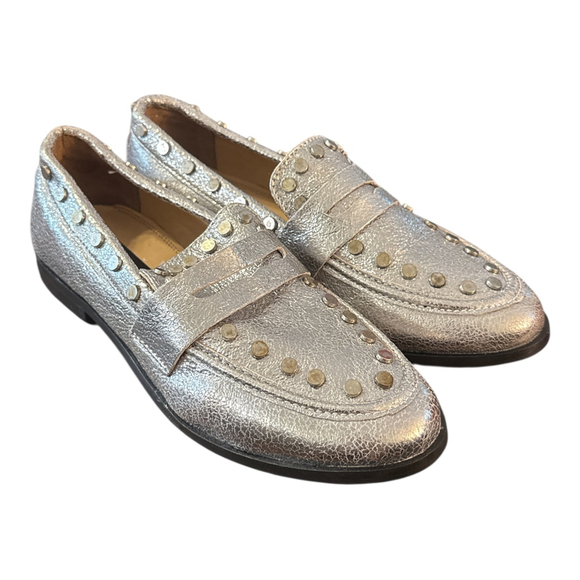 Steve Madden Shoes - Steve Madden Women's Metallic Silver Studded Loafers, Size 6.5, Classic Slip-On